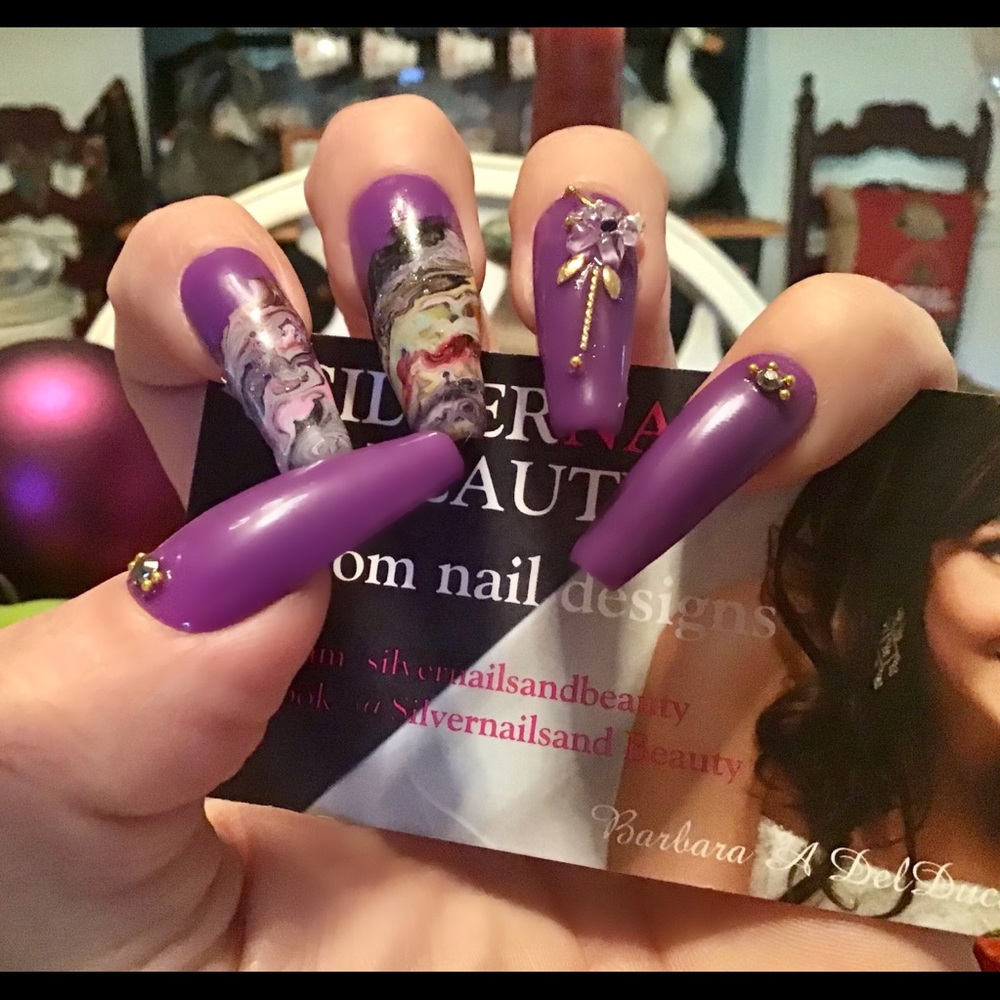 Purple marble long ballerina nail kit